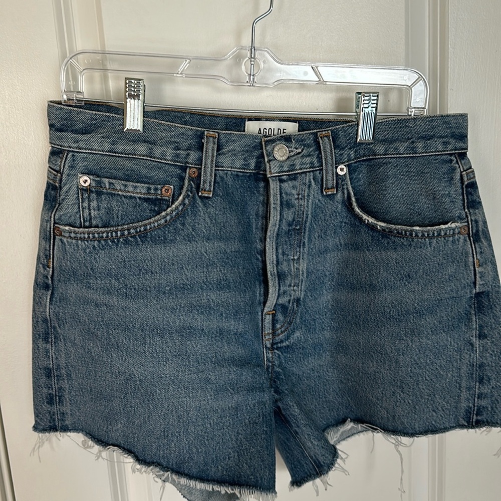Blue washed denim shorts